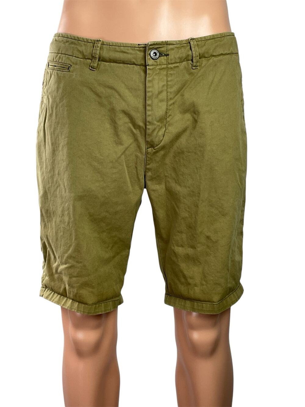 Scotch & Soda Mens Olive Green Low Rise Slim Straight Leg Chino Khaki Shorts 31